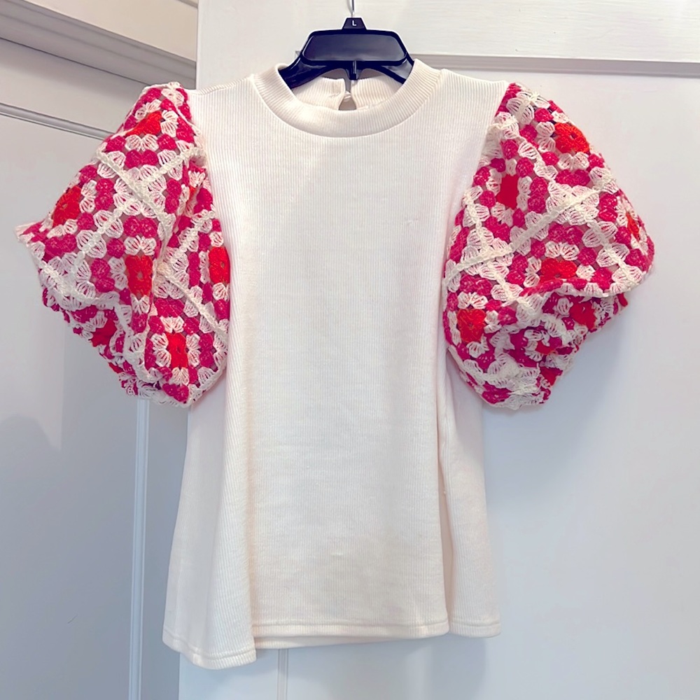 THML Crochet Knit White Top-Small